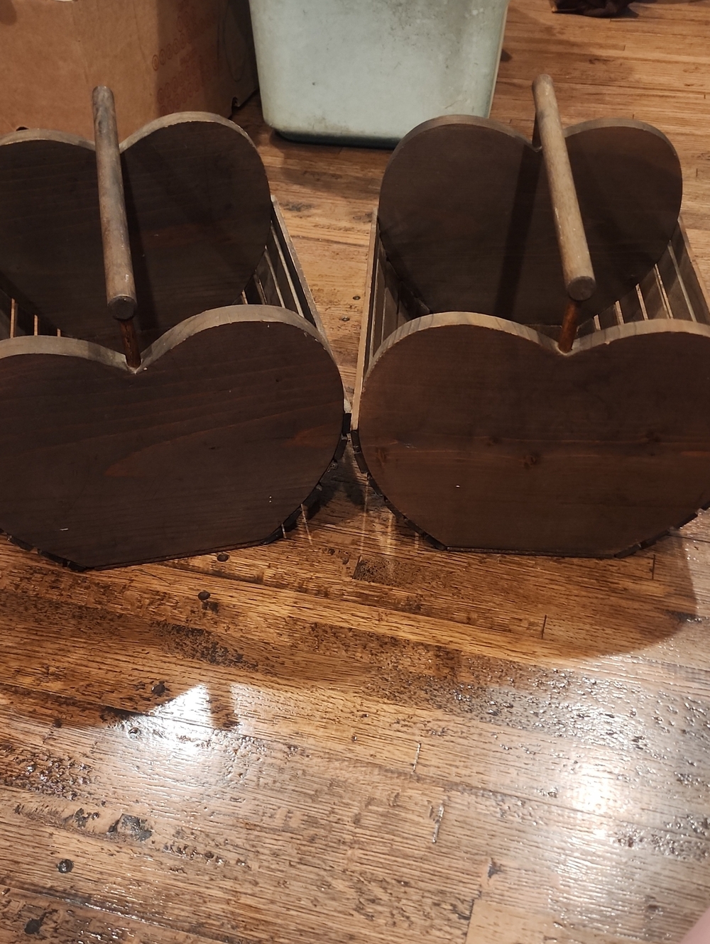 Rustic Heart Wooden Caddy - Brown X 2